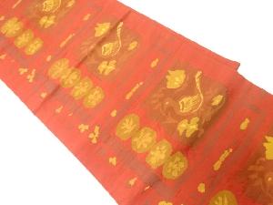 リサイクル　花喰鳥模様織出し開き名古屋帯（額縁仕立て）